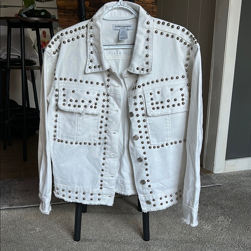 Studded White Denim Jacket New no tags